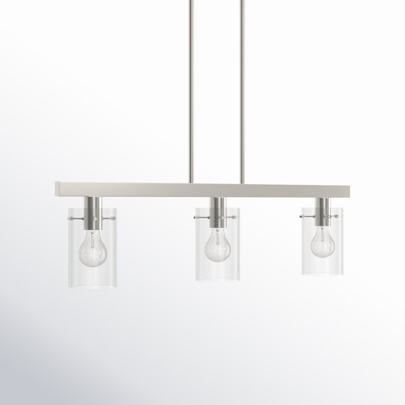 Nilsa 3 - Light Steel Dimmable Kitchen Island Square / Rectangle Chandelier, Brushed Nickel