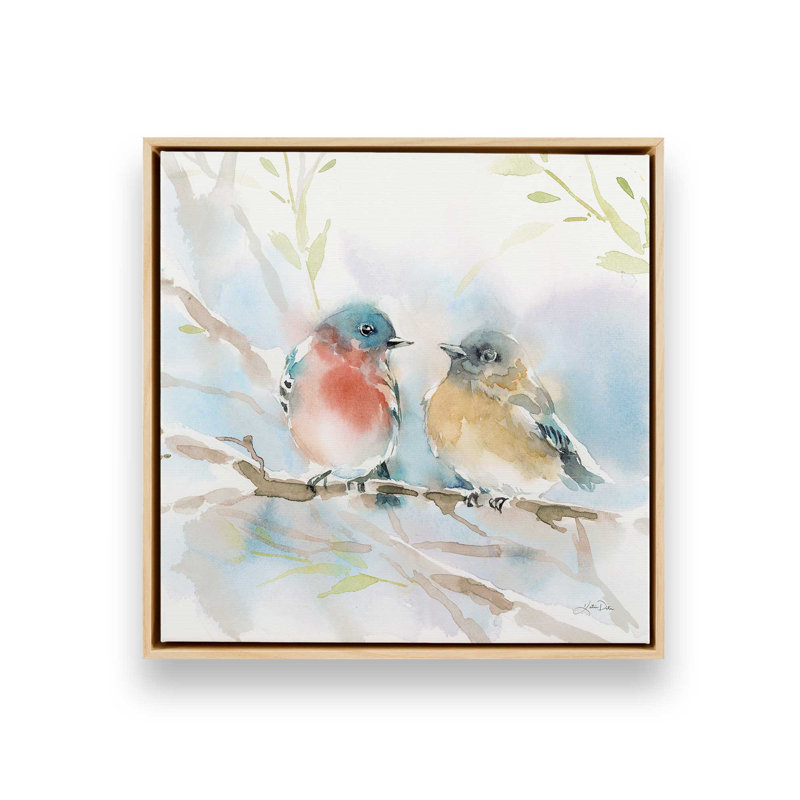 «Bluebird pair in Spring» par Katrina Pete - reproduction d'art sur toile tendue, H 36 po x l 36 po, Toile encadrée, Érable
