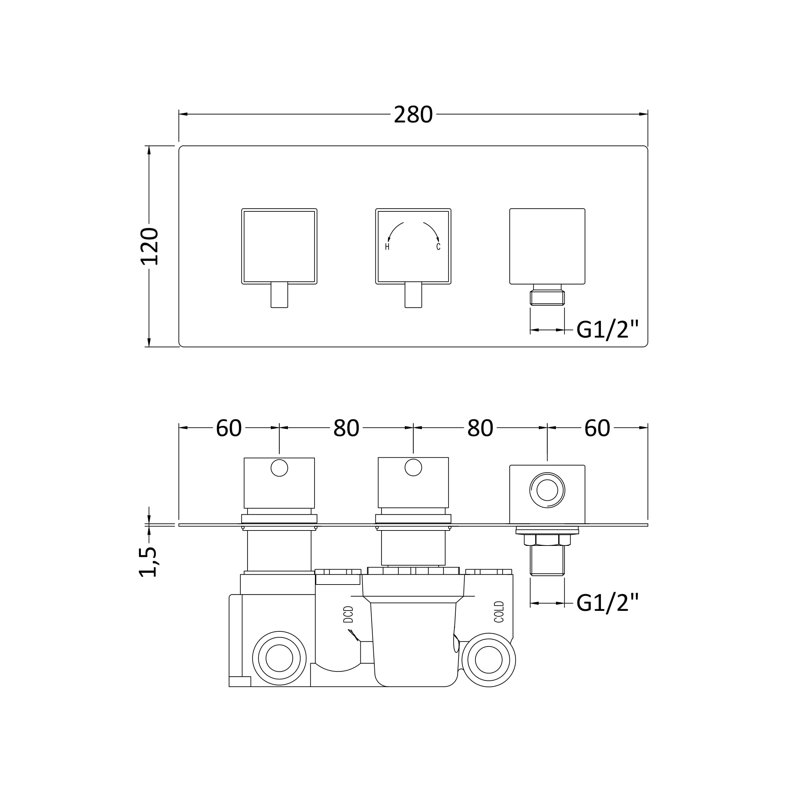 Ellingson Triple Concealed Thermostatic Shower Valve