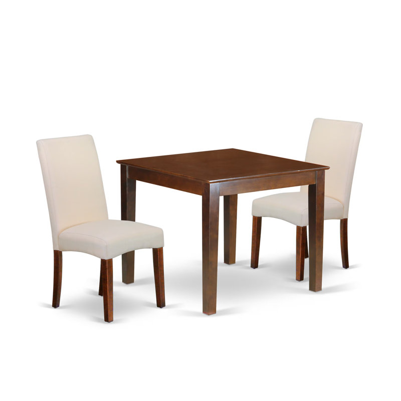 Ensemble de table de salle à manger 3 pièces pour petits espaces comprenant une table de salle à manger carrée et 2 chaises Parsons en lin crème, acajou