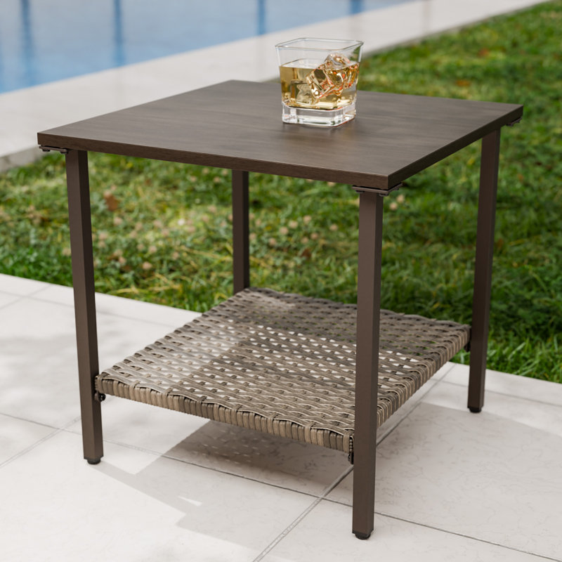 Outdoor Wicker Side Table, 18.1" H x 18.5" W x 18.5" D