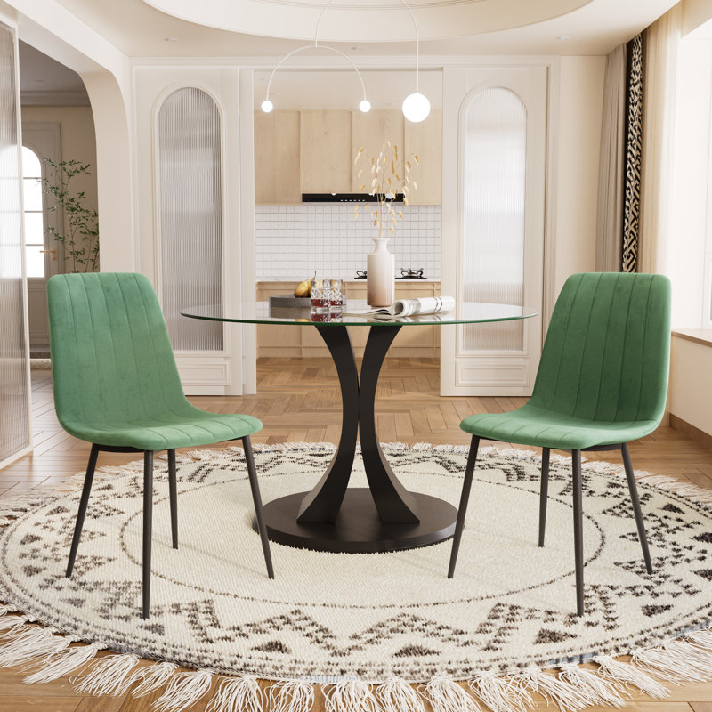 Ensemble de table ronde en verre trempé, 3, Vert
