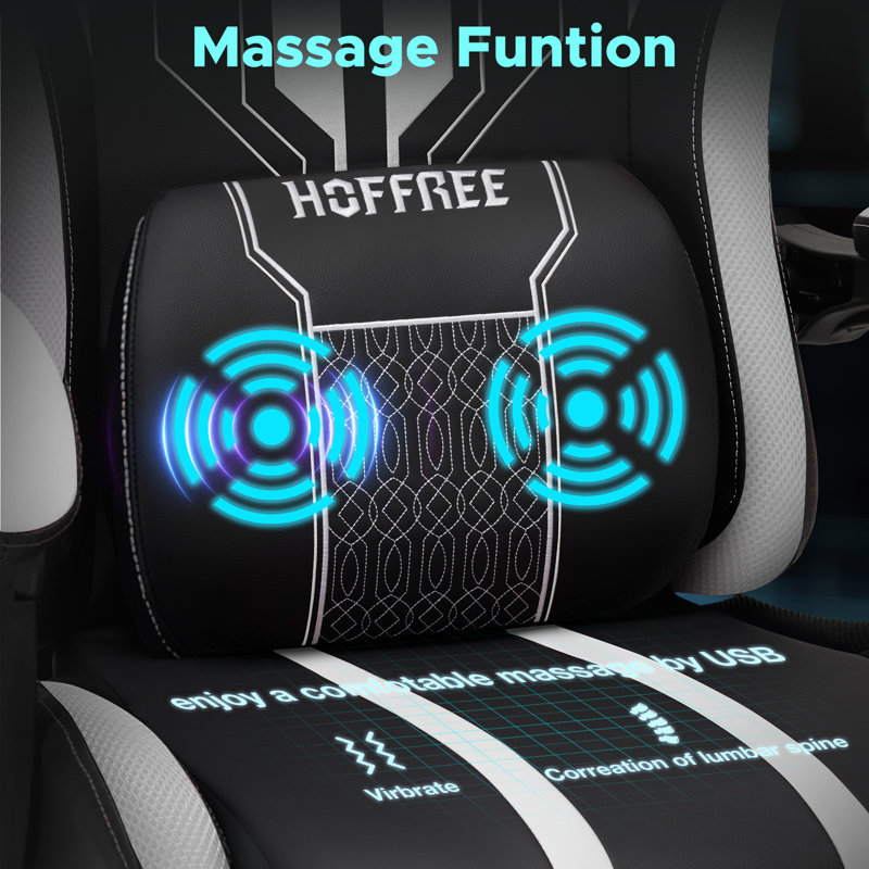 Fauteuil de jeu ergonomique avec haut-parleurs de massage Hoffree, Blanc/Noir