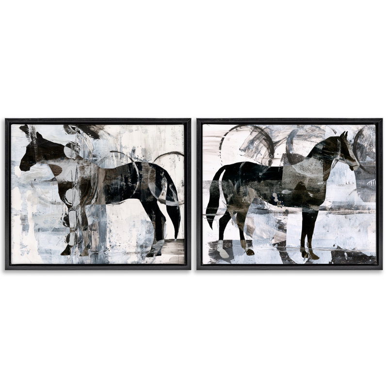 «Abstract Horse Silhouette Circles», ensemble de 2 toiles flottantes encadrées par Ethan Harper, H 25 po x l 31 po