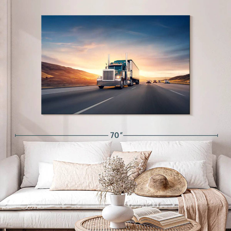 Camion excès de vitesse Mehar au coucher du soleil, H 34 po x l 51 po