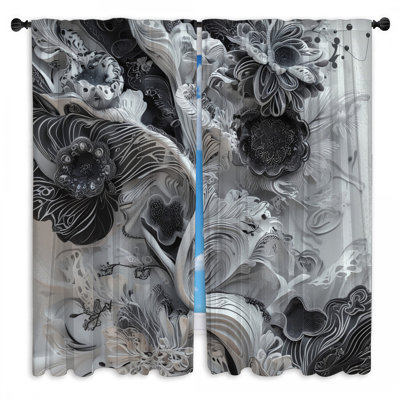 Rideaux de fenêtre à fleurs complexes en tissu transparent et obscurcissant - 2 panneaux