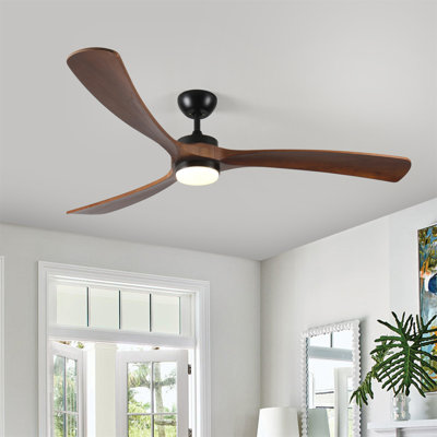 Ventilateur de plafond en bois massif de 72 pouces avec lumières et ventilateur de plafond intérieur / extérieur à télécommande 3 pales en bois pour porche salon chambre à coucher