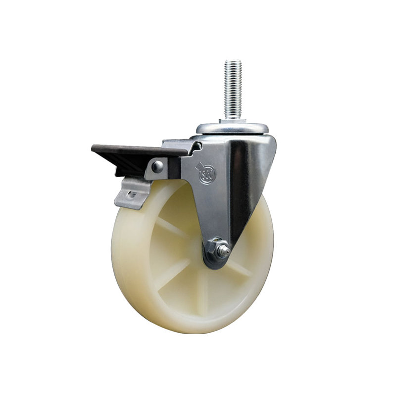 Roue en nylon pivotante de 5 po pivotante à tige filetée 3/4 po