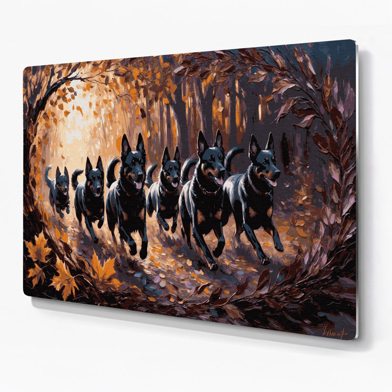 Chiens Schipperke, art mural en métal noir, H 11 po x l 14 po