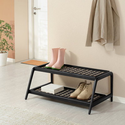 Premium Solid Wood Boot Tray Stand with Natural Coir Mat - Entryway & Mudroom Shoe Organizer