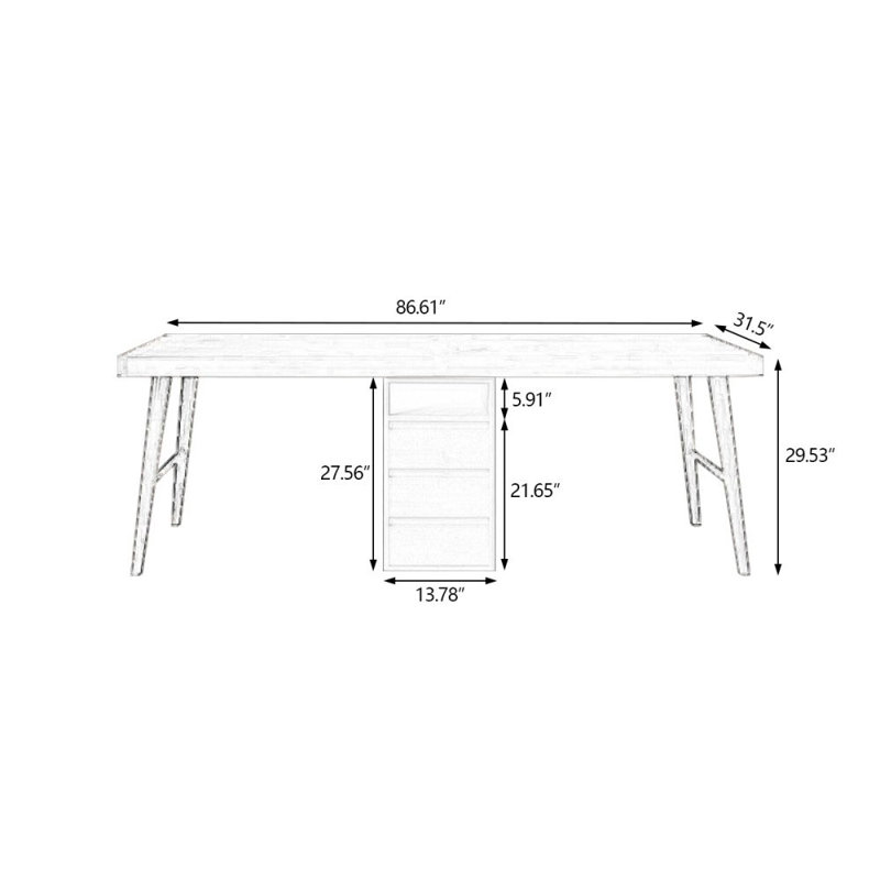 Bureaux rectangulaires en bois massif brun clair, H 29,53 po x l 86,61 po x P 31,5 po