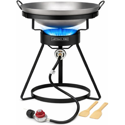 Outdoor Cooker Stove With Iron Wok-Propane Grill-55,000 BTU High Pressure Propane Burner-Ideal For Backyard BBQ, Camp Stove