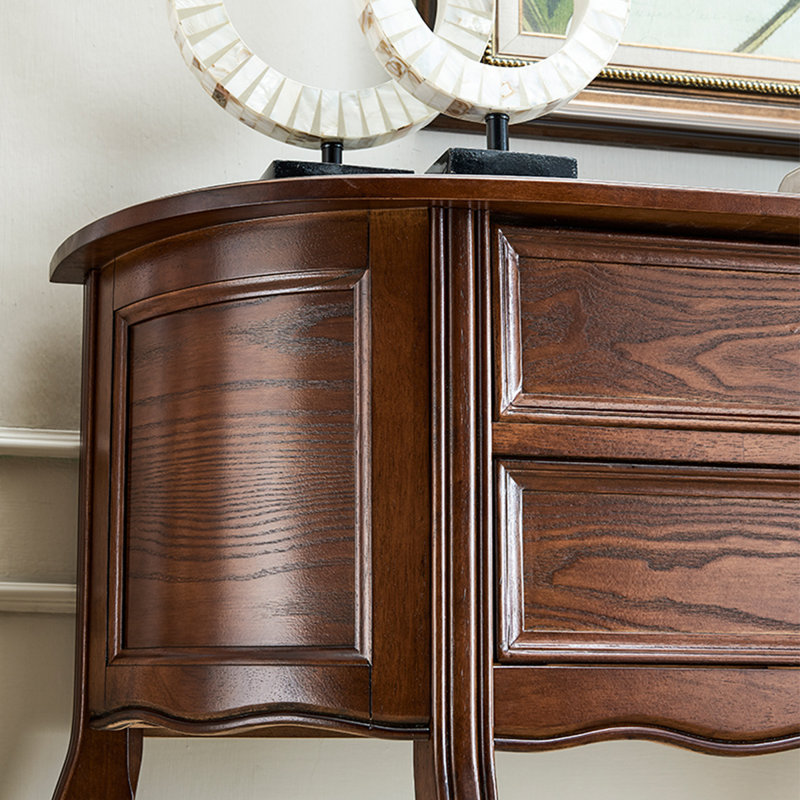 Console en bois massif en demi-cercle, Noyer, H 34,65 po x l 39,37 po x P 14,17 po