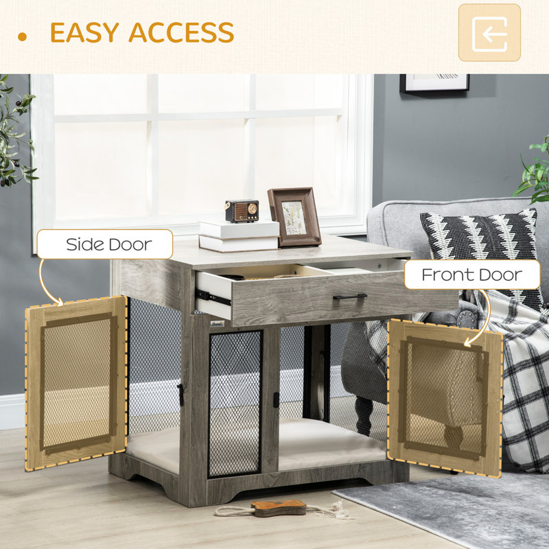 Cage pour chien avec coussin d'eau et tiroir, espace de rangement pratique pour petits chiens gris