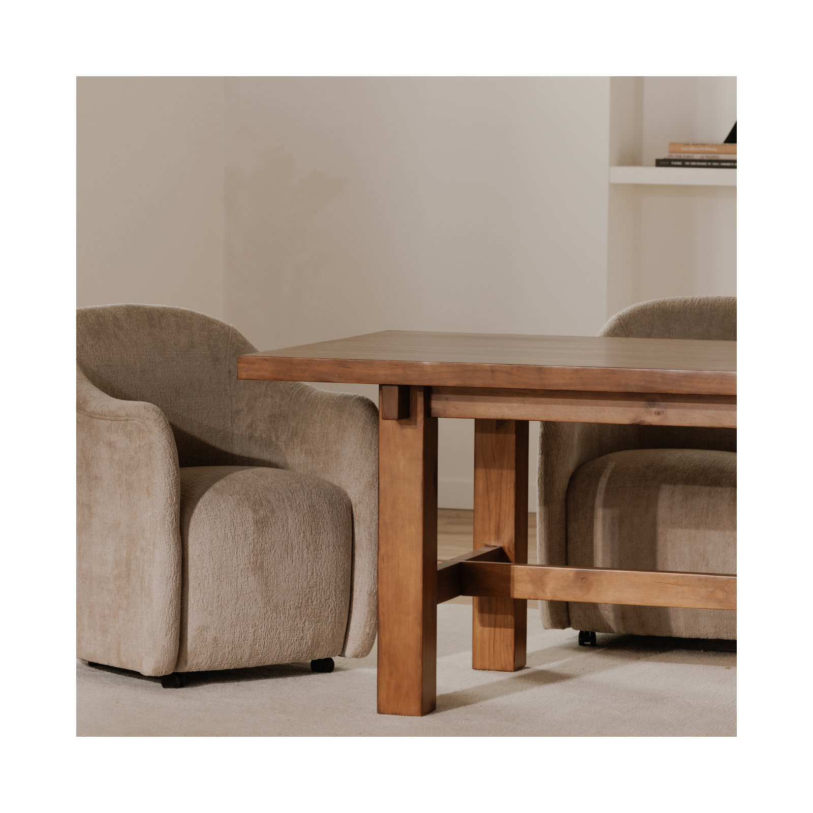 Denice Rolling Dining Arm Chair, Beige Performance Chenille