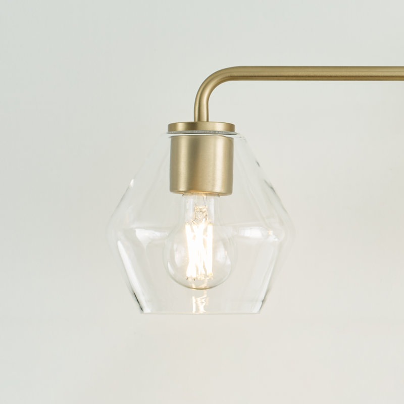 Rooks 26" W Steel 3-Light Dimmable Vanity Light with Glass Shades , Satin Brass, Clear