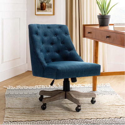 Zurich 38.5" H Button-Tufted Task Chair with Solid and Manufactured Wood Base