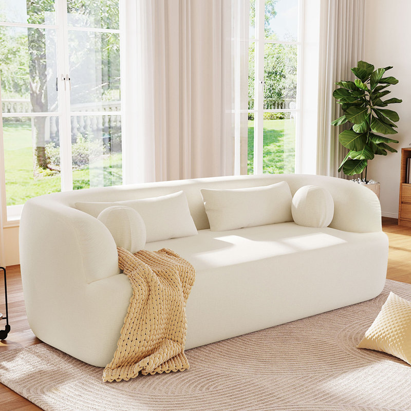Canapé de 86 po sans os 86 po en chenille, canapé rembourré avec coussins, canapé nuage incurvé sans assemblage avec mousse haute densité, canapé de luxe moderne à 3 places pour appartement