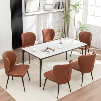 Ensemble de 6 chaises de salle à manger rembourrées avec dossier incurvé, chaises de salle à manger en similicuir pour restaurant, cuisine, salon et café