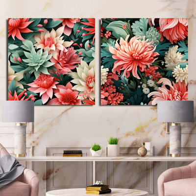 Tropic corail motif tropical - ensemble de collage carré floral de 2