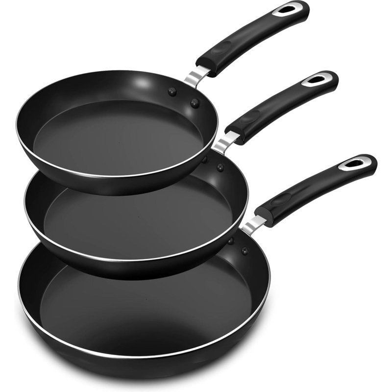 Ensemble de poêles anti-adhésives pour poêle à omelette 3 pièces, poêles à frire antiadhésives avec fond à induction, poêles à frire avec poignées en bakélite