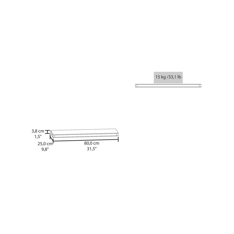 Tablettes flottantes, Sienna, 2 tablettes, H 1,50 po, Terre de Sienne