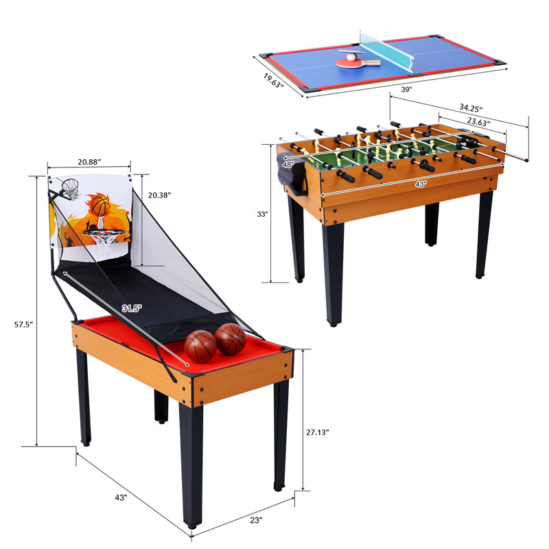 Table multi-jeux L 43,00 po, Rouge / brun