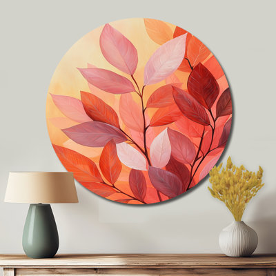 «Coral Leaves Dance Of The Forest I», art mural traditionnel rose en métal, feuilles rondes