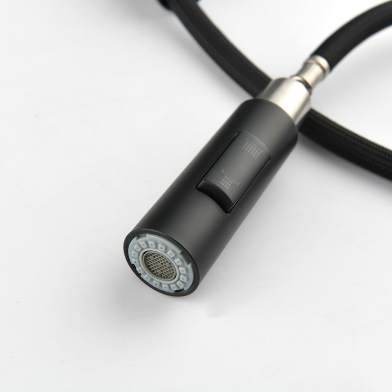 Robinet de cuisine rétractable à poignée simple avec plaque de pont, Noir mat