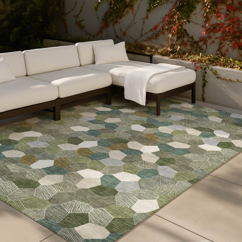 Machine Washable Indoor/Outdoor Chantille ACN2573 Geometric Rug, Olive, 2'6" x 3'10"