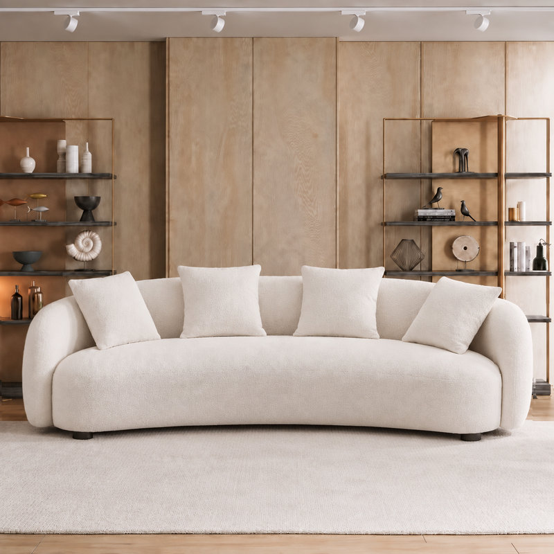 Canapé incurvé surdimensionné avec quatre coussins décoratifs, canapé demi-lune en velours de style milieu du siècle pour salon et appartement