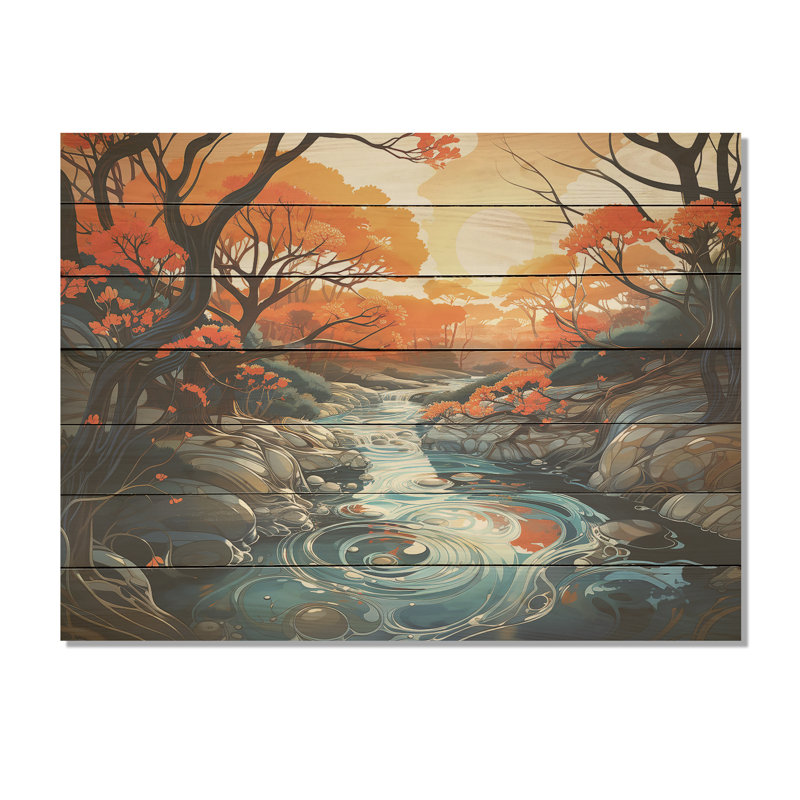 Orange et rivière bleue Serene Journey II - rivière sur bois, H 10 po x l 20 po x P 0,78 po