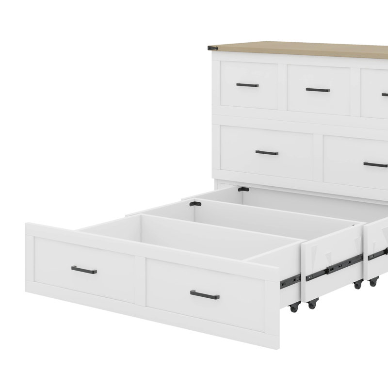 Lit escamotable double avec station de charge, lit plateforme pliable multifonctionnel avec 1 grand tiroir de rangement