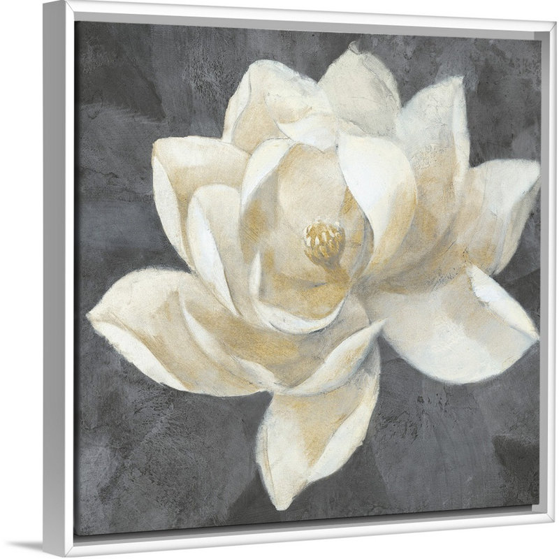 Impression sur toile majestueuse magnolia neutre, Cadre blanc, H 36 po x l 36 po x P 1,75 po
