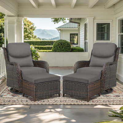 Ensemble de patio pivotant en osier pour 2 personnes avec repose-pieds et coussins Koba