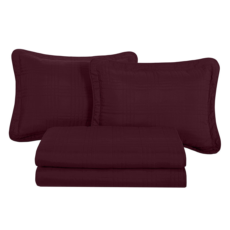 Lightweight Microfiber Reversible 3 Piece Coverlet / Bedspread Set, Queen Bedspread + 2 Standard Shams, Burgundy