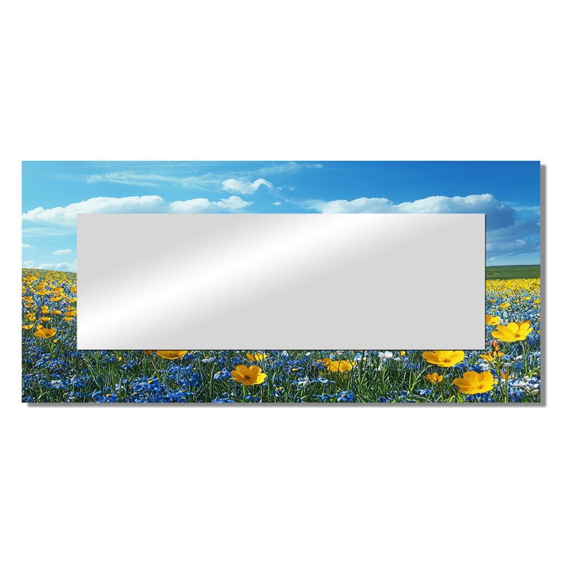 «Yellow Daylight Joy Wildflowers II» - Miroir mural décoratif floral - imprimé sur métal, 28 po x 60 po
