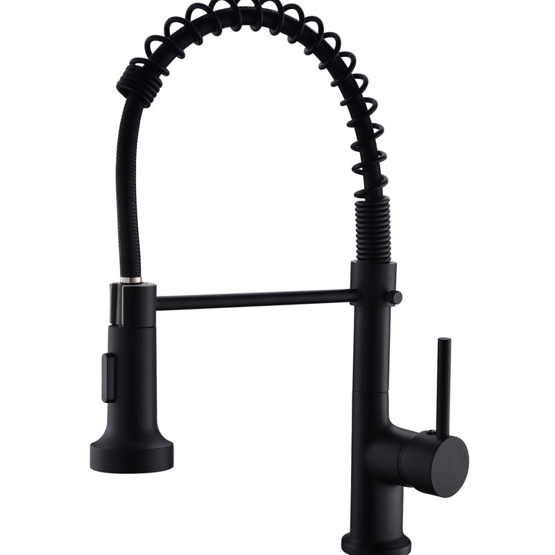 Robinet de cuisine noir avec douchette rétractable, construction, surface facile à nettoyer en noir mat, matériau en laiton, corrosion et taches