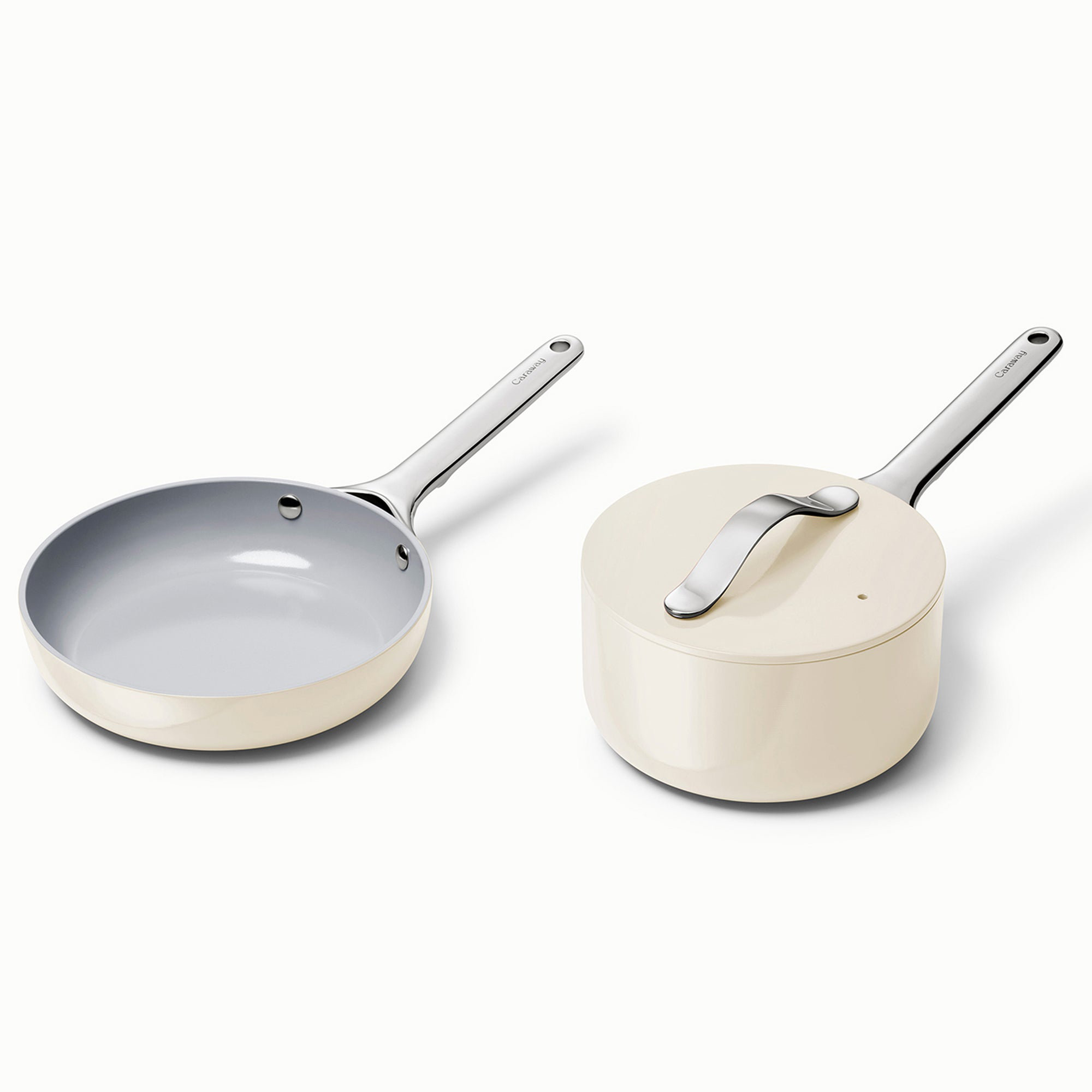 Caraway Nonstick Ceramic Minis Duo Cookware Set - Fry Pan & Saucepan, Cream