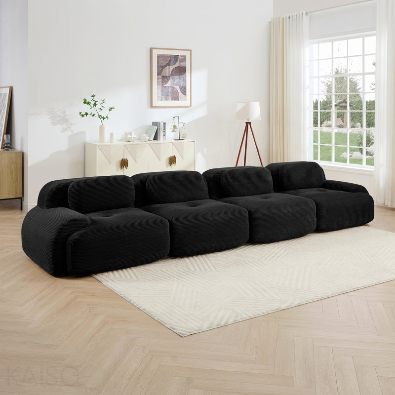 Canapé modulaire 4 places - tissu velours côtelé, éponge haute résilience 32D, design ergonomique - noir, Black Corduroy