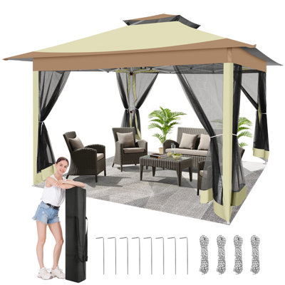 12x12FT Pop Up Gazebo Upgrade Easy Up Metal Outdoor Canopy Waterproof Portable Gazebo with Mosquito Nettings