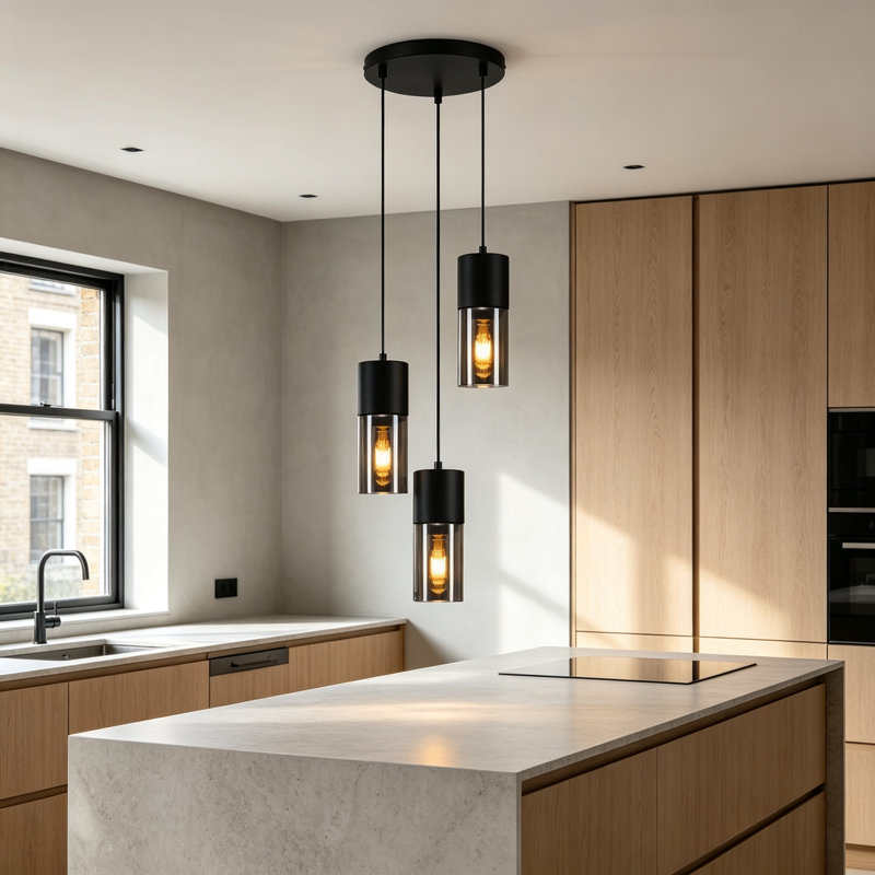 Chrisshawn Black Cylinder Pendant, 3 Flame Round