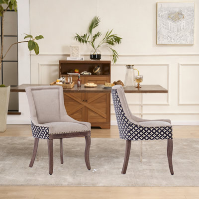 Chaise de salle à manger Ultra Side chairs Chaises en tissu épaissi avec pieds en bois massif aux tons neutres head Tête de clou bronze ， Ensemble de 2