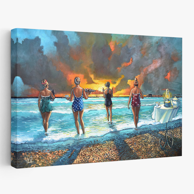 «Early Morning Swim - With Cat - Figurative Cuisine Beaches Cats Art», H 16 po x l 24 po