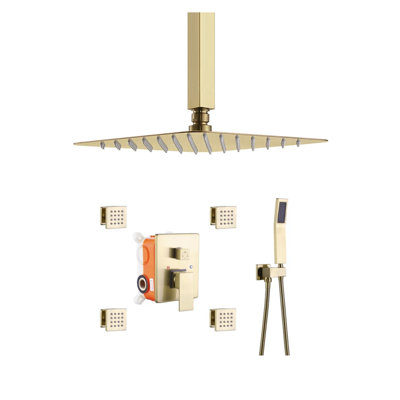 MAX Faucets|Shower System Set Three Functions With 4 Body Jets and Pressure- Balance Valve.