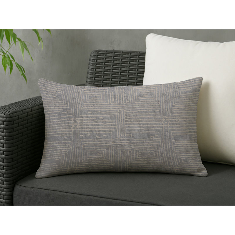 Coussin décoratif intérieur et extérieur Modern, Gris géométrique 4, Rectangle H 25 po x l 18 po