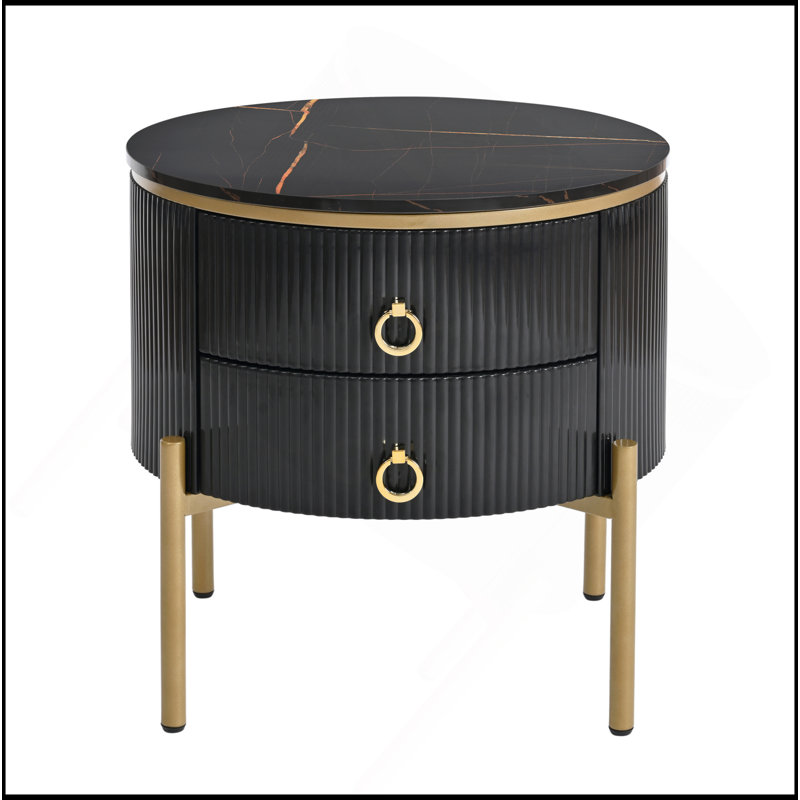 Élégante table de bout ronde avec rangement et pieds réglables pour une utilisation polyvalente