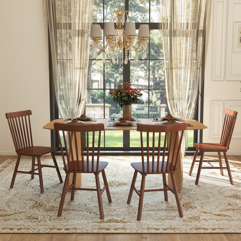 Modern Dining Table Set, 5 Pieces: Table, 4 Chairs, Walnut, Natural