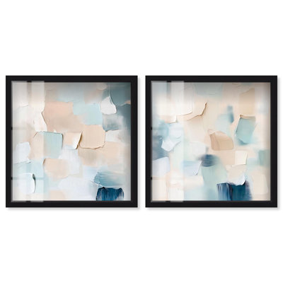 Softness of Slice Set Shadowbox Print Blue And Sage Wall Decor Set by Art Remedy, Black Frame, 12 x 12