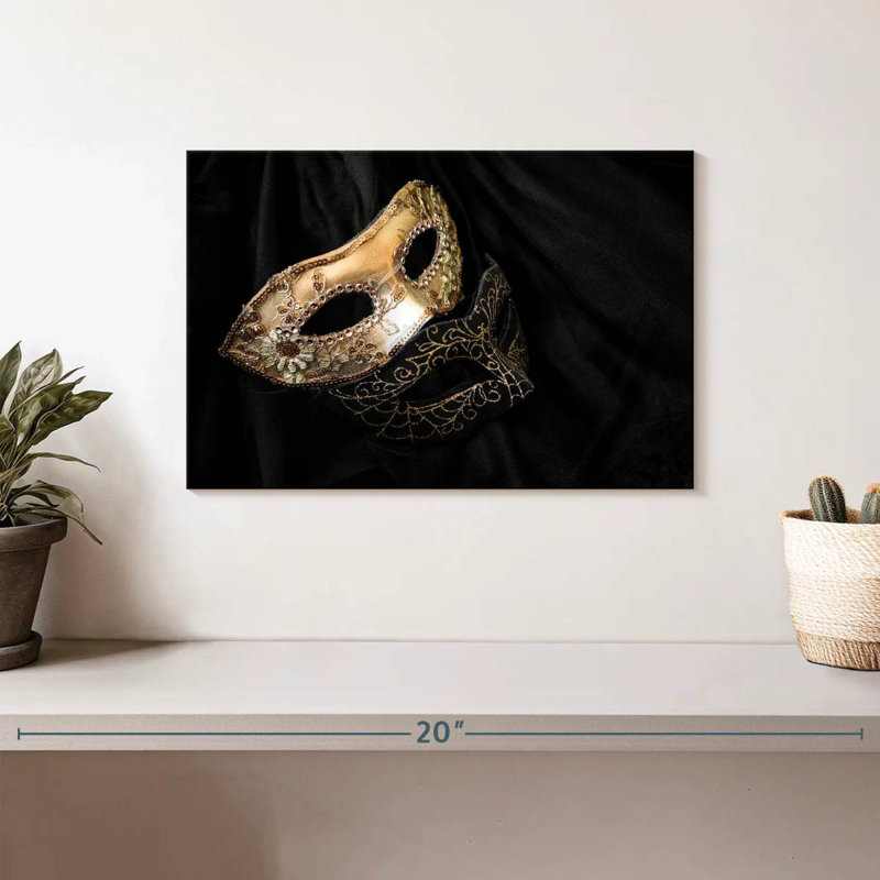 Masques Lelend or et noir, H 8 po x l 12 po